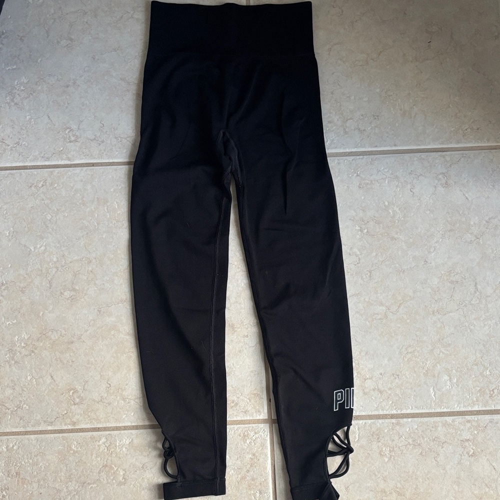 PINK Victoria's Secret Black High-Waist Leggings with Ankle Ties